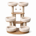Arbre à chat en bois naturel et sisal beige, 6 couchages, 120 × 60 × 160 cm