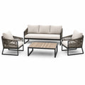 Salon de jardin 4 pièces 5 places, canapé 185 × 76 × 78 cm, fauteuils 75 × 76 × 78 cm et table 110 × 60 × 38 cm, beige, taupe, noir et marron clair