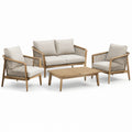 Ensemble de jardin 4 pièces beige, brun clair et taupe – canapé 135 × 75 × 80 cm, fauteuils 70 × 75 × 80 cm, table 100 × 60 × 38 cm
