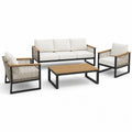 Ensemble de jardin 4 pièces avec canapé 3 places 194 × 78 × 78 cm, 2 fauteuils 76 × 78 × 76 cm et table basse 110 × 60 × 42 cm, blanc, noir, brun et beige