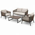 Salon de jardin 4 pièces beige, taupe et anthracite avec canapé 135 × 77 × 76 cm, 2 fauteuils 73 × 77 × 76 cm et table 90 × 60 × 38 cm