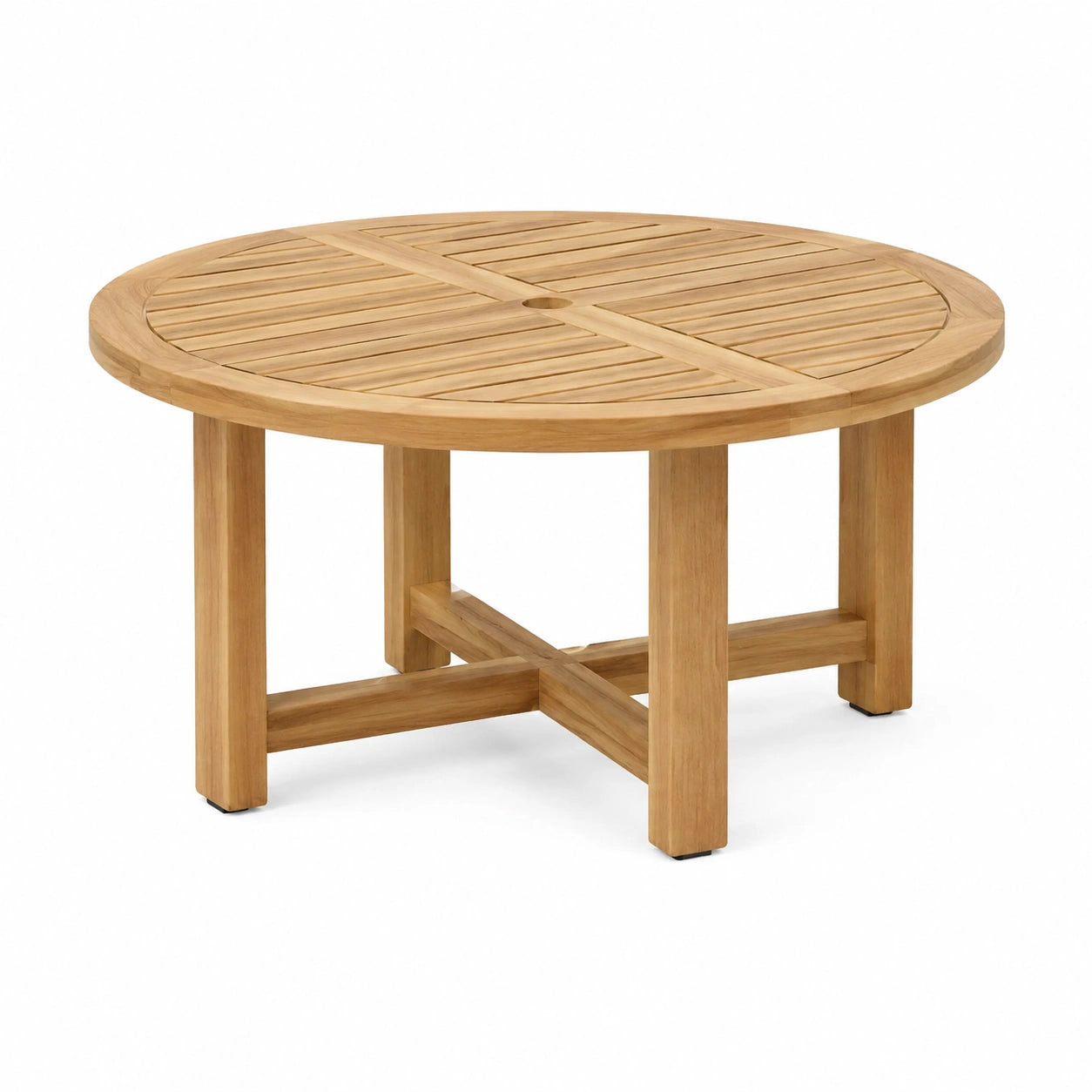 Table de jardin ronde en bois marron naturel avec plateau à lattes, Ø 120 × H 75 cm
