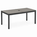 Table rectangulaire en métal et composite gris et gris anthracite, 160 × 90 × 75 cm, avec trou pour parasol