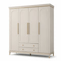 Armoire en bois beige et doré 200 × 55 × 220 cm, 4 portes et 2 tiroirs