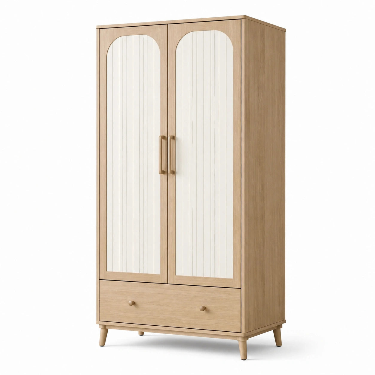 Armoire à 2 portes et 1 tiroir, bois clair et blanc cassé, 100 × 52 × 190 cm