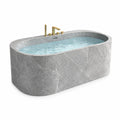 Baignoire îlot ovale en composite minéral gris effet marbre, 170 × 80 × 58 cm