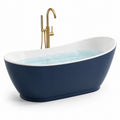 Baignoire îlot ovale en acrylique bleu marine et blanc, 170 × 80 × 60 cm, style contemporain