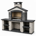 Barbecue de jardin avec cheminée et rangements, 250 × 70 × 225 cm, gris anthracite, blanc cassé et beige