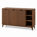 Buffet marron noyer à 3 portes rainurées et 3 niches ouvertes, 160 × 40 × 85 cm