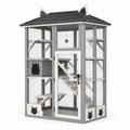 Enclos pour chats en bois grillagé à plusieurs niveaux, gris, blanc et noir, 100 × 80 × 180 cm