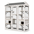 Enclos extérieur pour chats en bois blanc et grillage métallique avec toit et plateformes – 166 × 80 × 191 cm