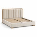 Lit double rembourré beige et chêne clair 160 × 200 cm avec tête de lit et sommier à lattes