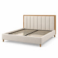Lit double rembourré beige et bois naturel 170 × 216 × 112 cm pour matelas 160 × 200 cm