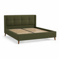 Lit double rembourré vert olive 160 × 200 cm avec tête de lit capitonnée et sommier à lattes