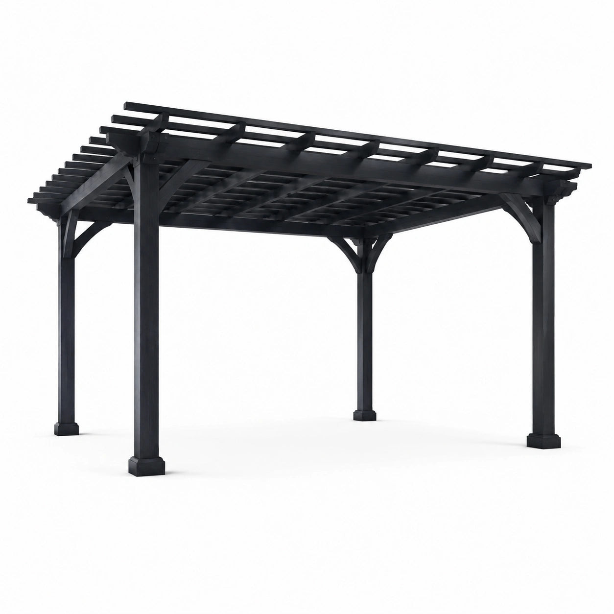 Pergola de jardin en bois peint noir à toit ajouré, 400 × 300 × 250 cm, style contemporain