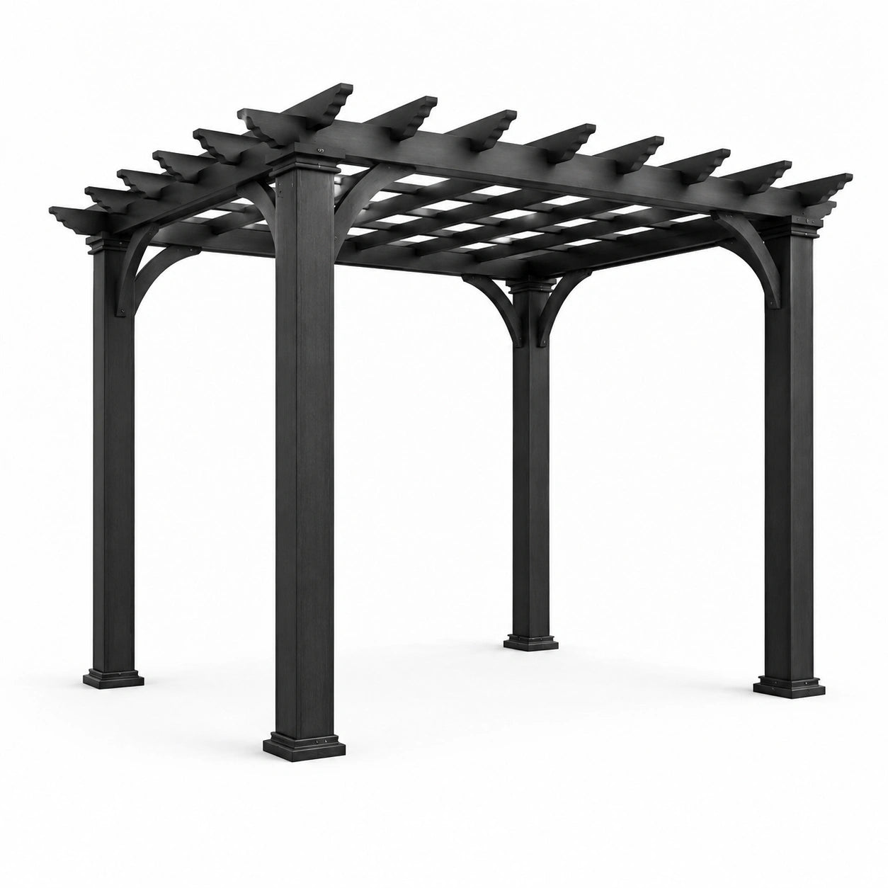 Pergola de jardin en bois noir avec toit ajouré, 366 × 305 × 244 cm, style classique