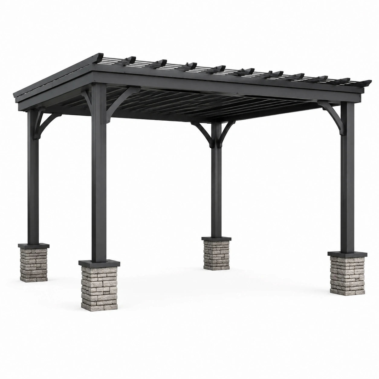 Pergola de jardin en bois noir et gris avec toit ajouré, 400 × 300 × 270 cm